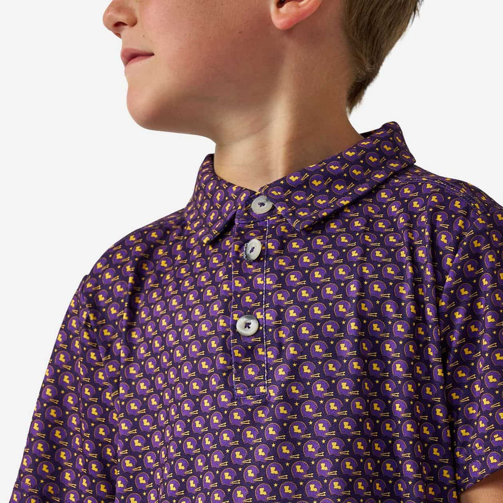 Youth Performance Polo - Vintage Helmets - Purple and Yellow