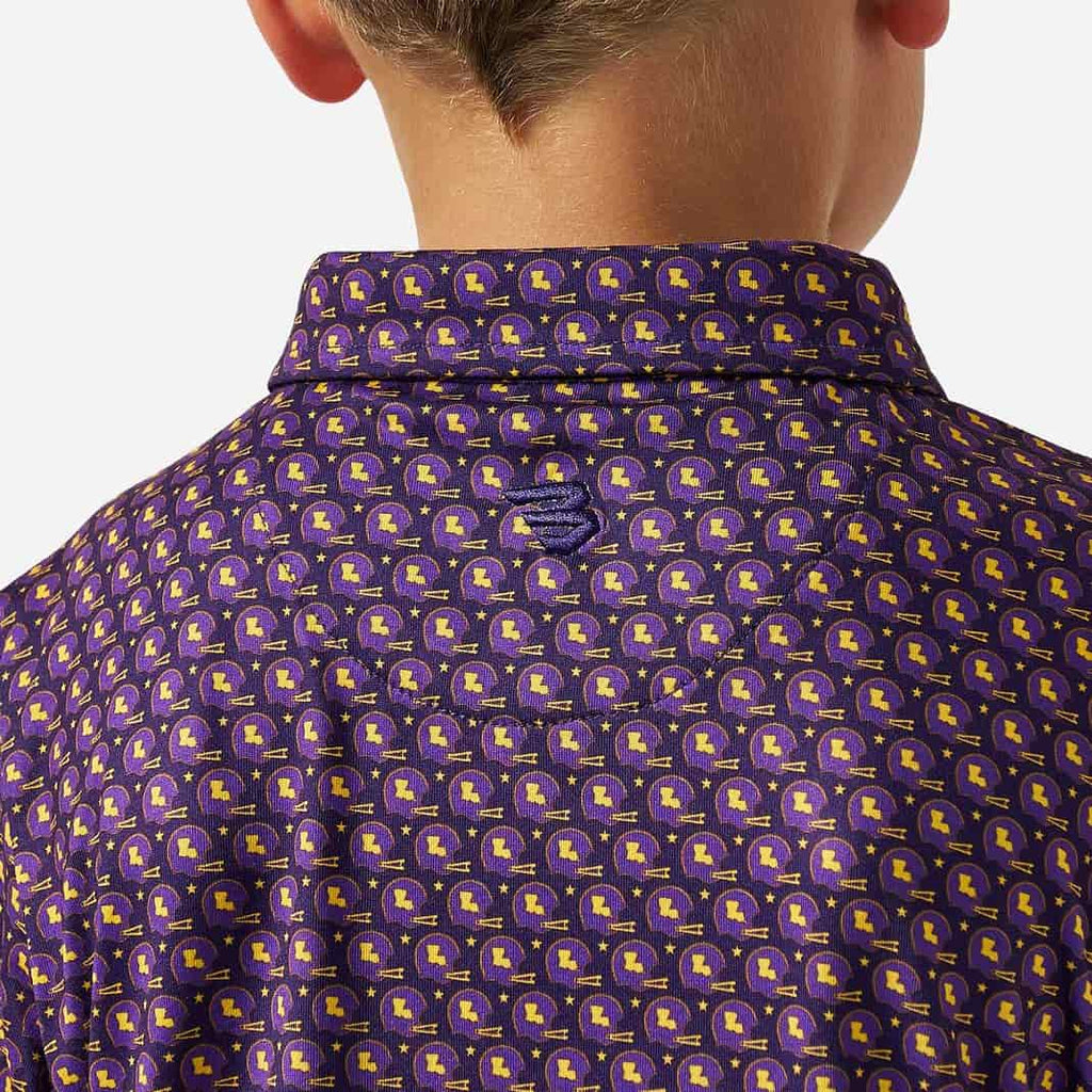 Youth Performance Polo - Vintage Helmets - Purple and Yellow