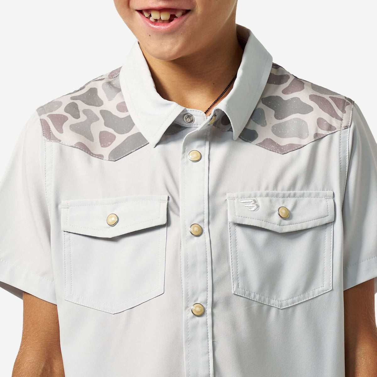 Youth Performance Western Shirt - Bird SZN - Light Grey & Classic Deer Camo