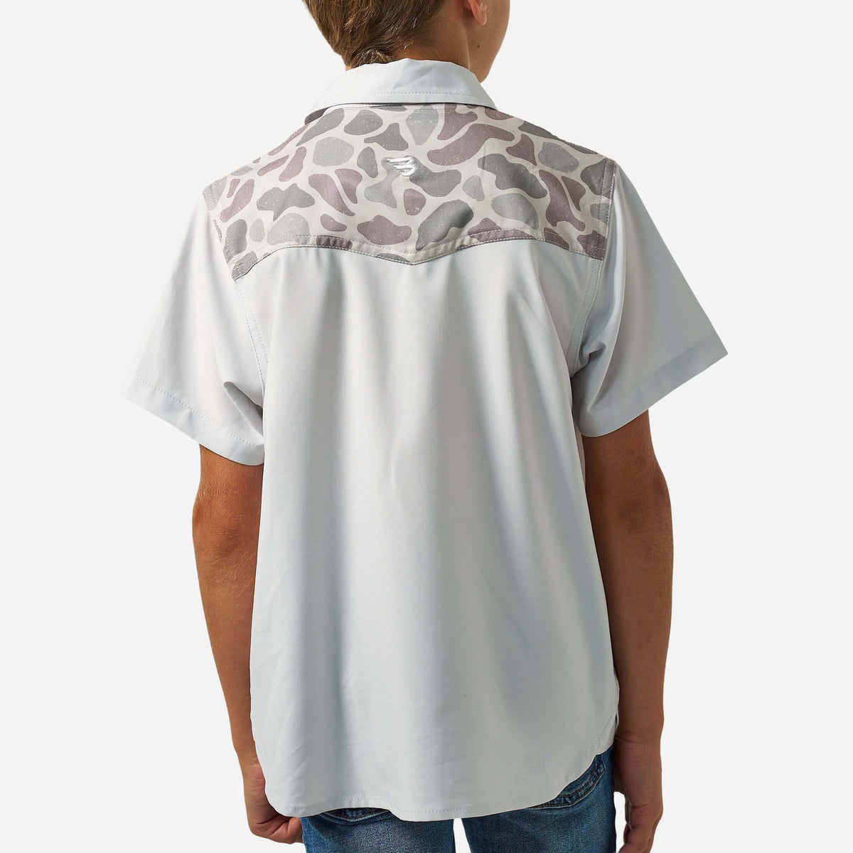 Youth Performance Western Shirt - Bird SZN - Light Grey & Classic Deer Camo