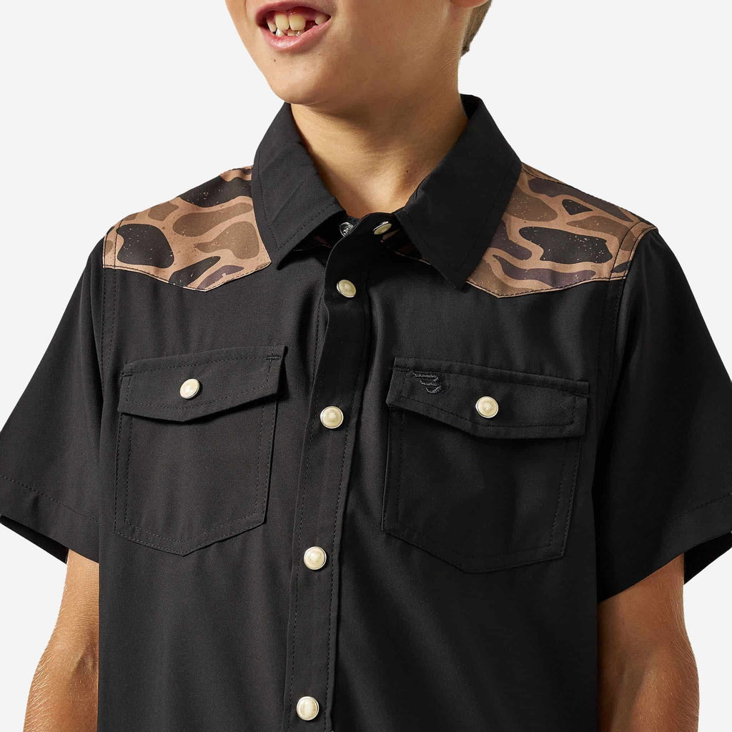 Youth Performance Western Shirt - Deer SZN - Black & Gauge Camo