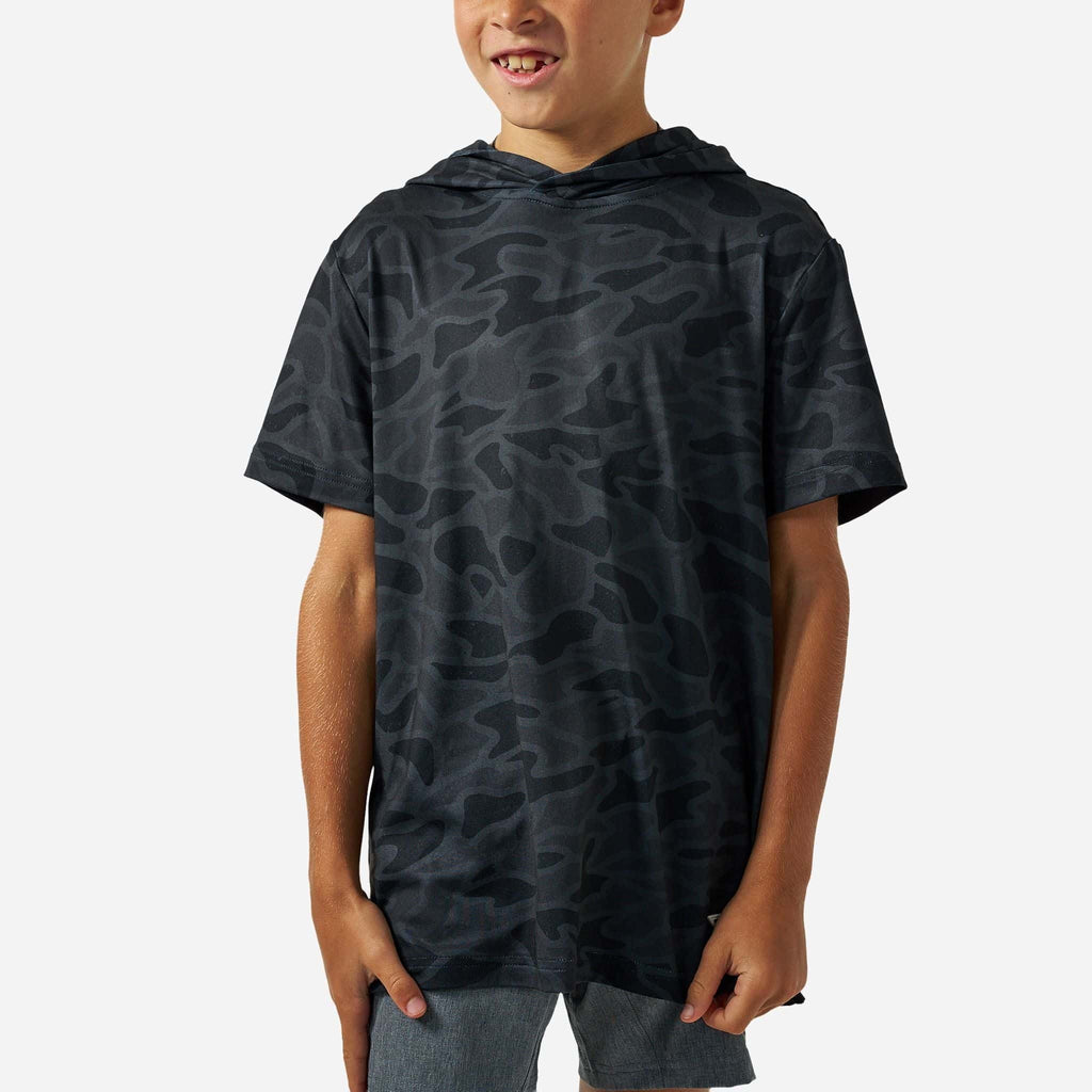 Youth Short Sleeve Performance Hoodie - Black Camo