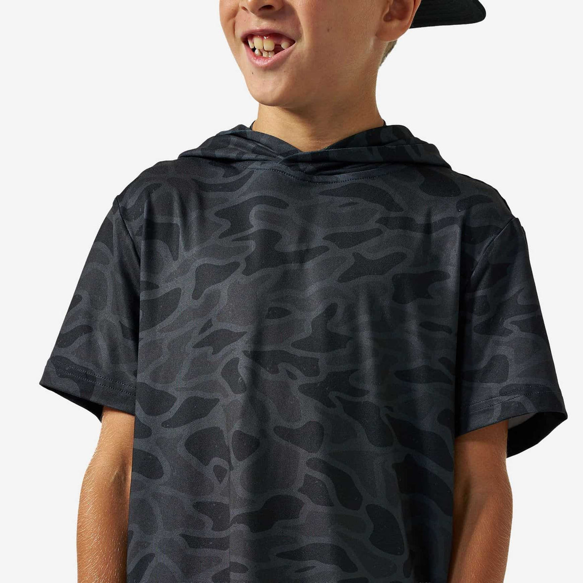 Youth Short Sleeve Performance Hoodie - Black Camo