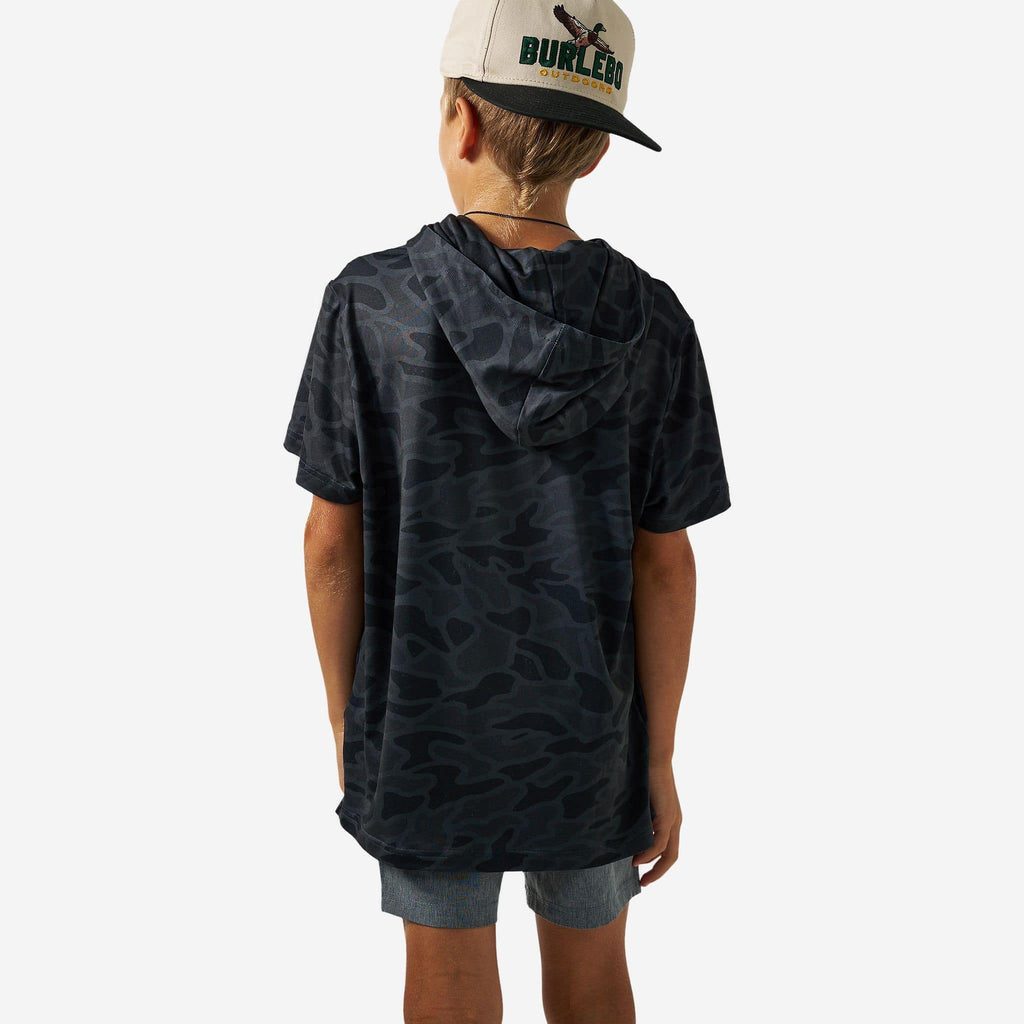 Youth Short Sleeve Performance Hoodie - Black Camo