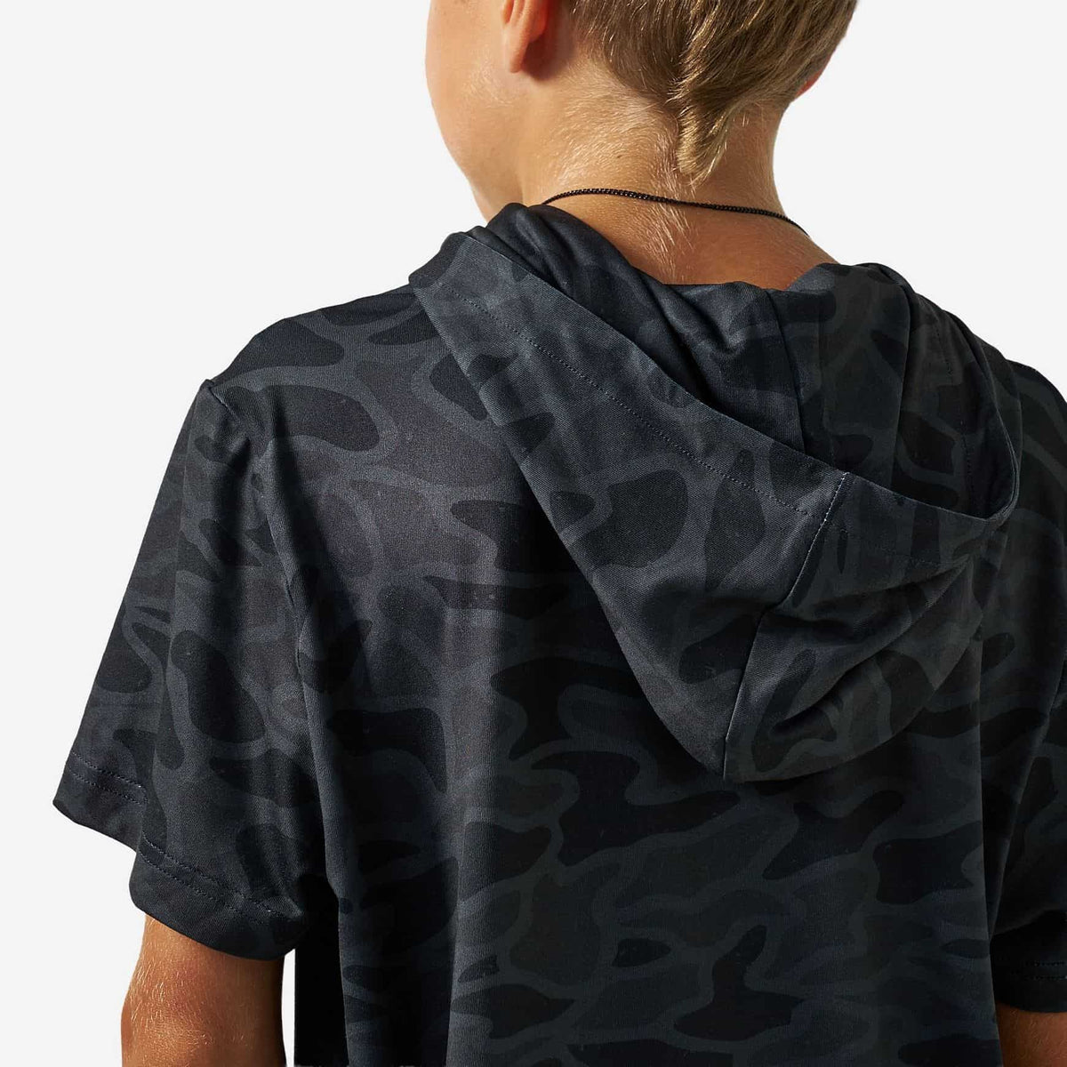 Youth Short Sleeve Performance Hoodie - Black Camo