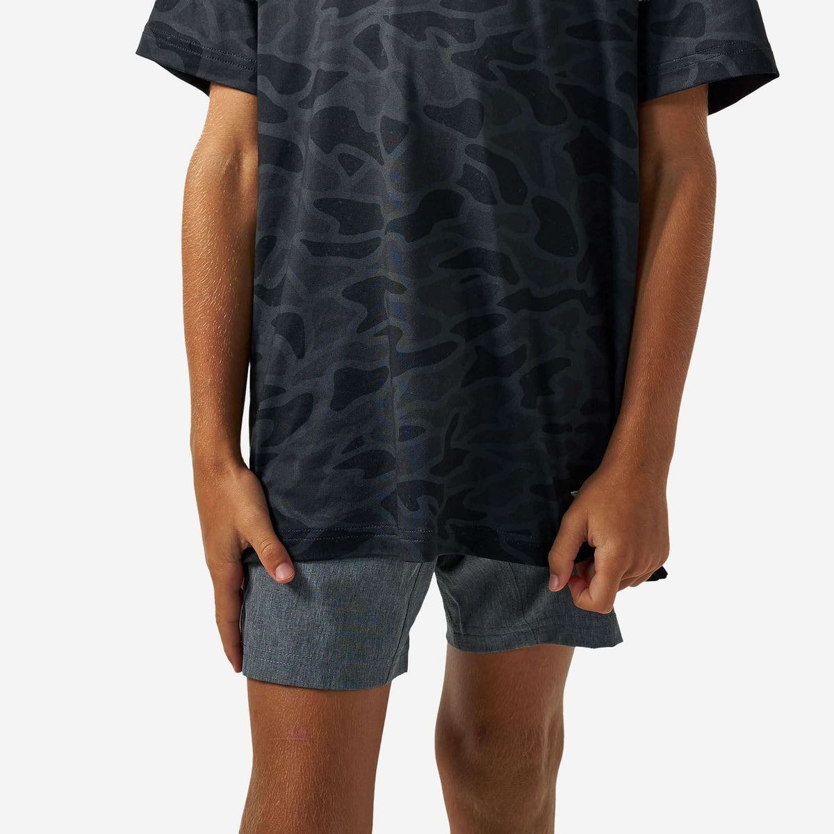 Youth Short Sleeve Performance Hoodie - Black Camo