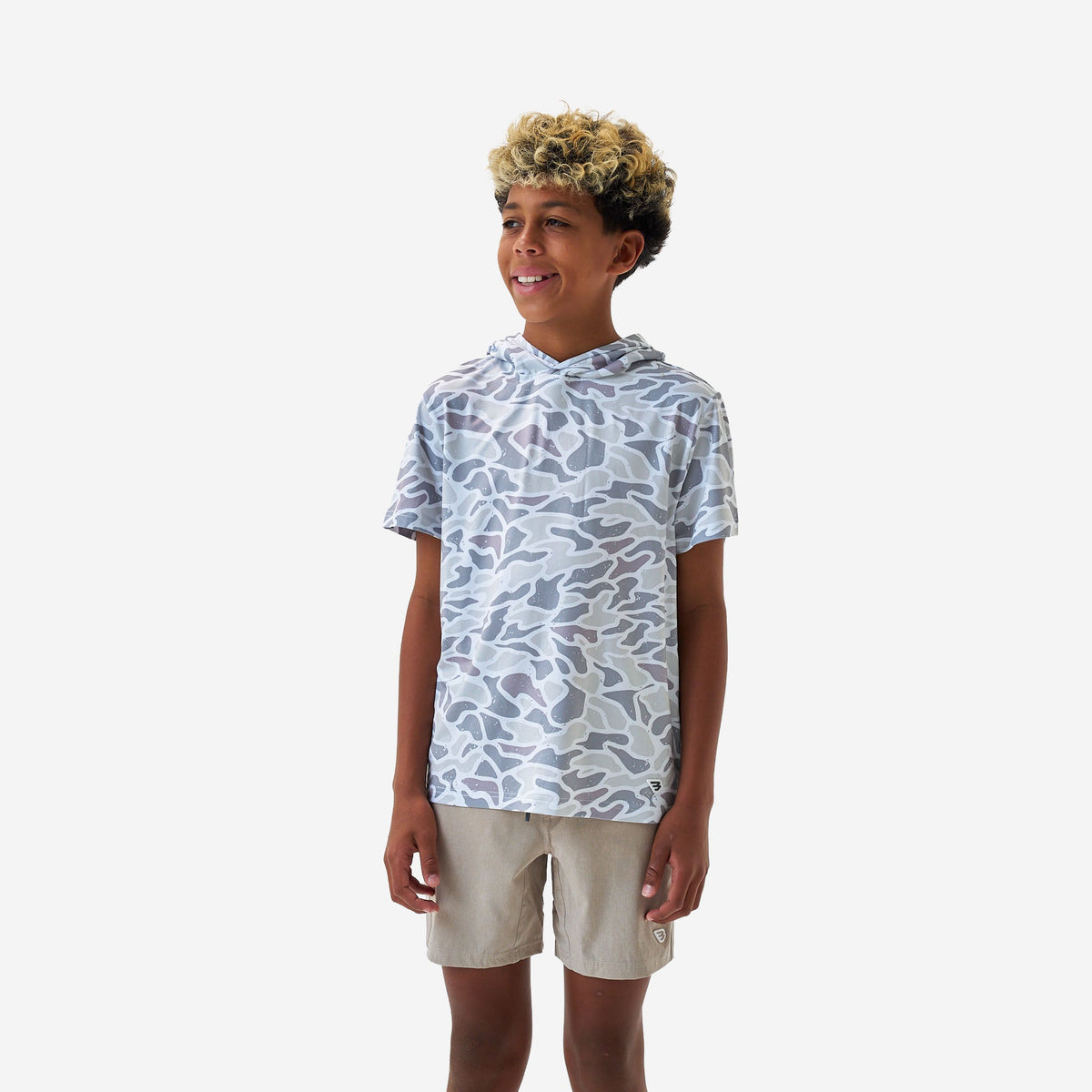 Youth Short Sleeve Performance Hoodie - White Camo