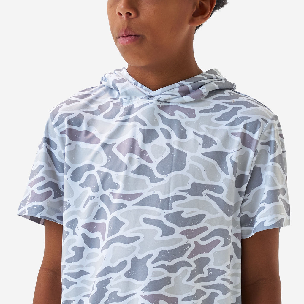 Youth Short Sleeve Performance Hoodie - White Camo