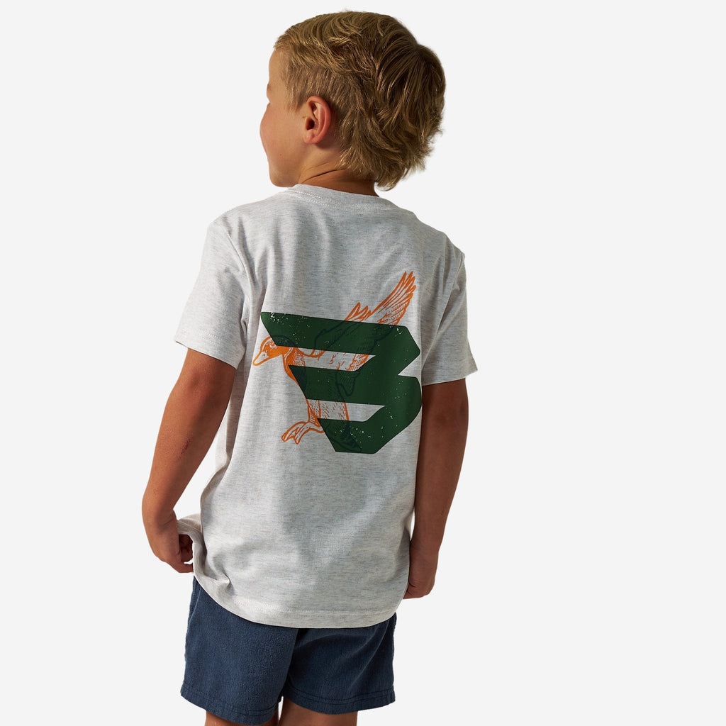 Youth Short Sleeve Tee - Duck Flying B - Green Logo - Oatmeal