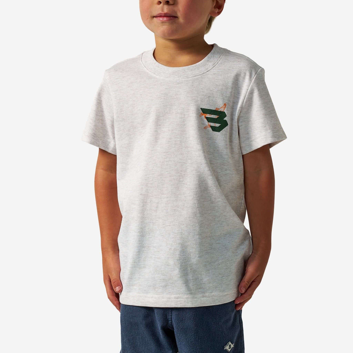 Youth Short Sleeve Tee - Duck Flying B - Green Logo - Oatmeal