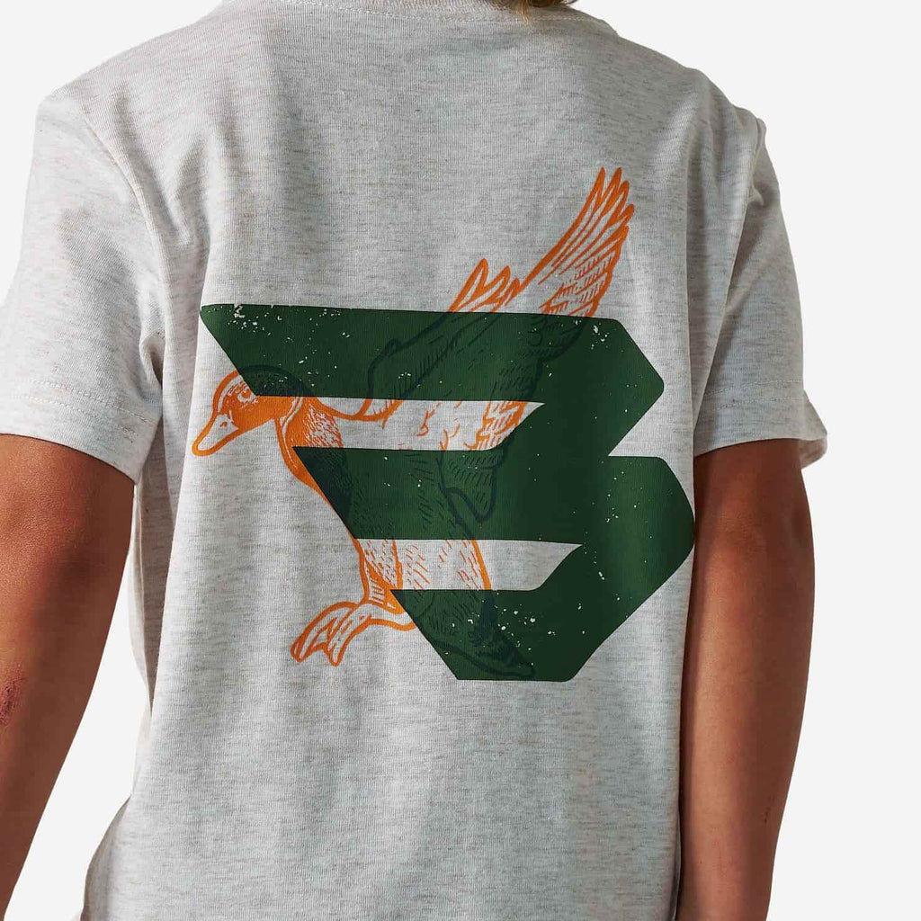 Youth Short Sleeve Tee - Duck Flying B - Green Logo - Oatmeal
