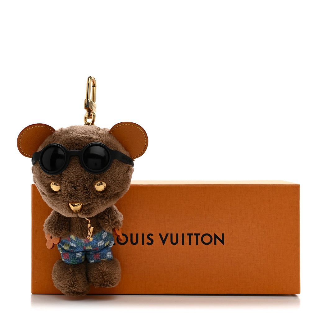 Faux Fur LV Louis Bear Super Vision Bag Charm Key Holder Blue