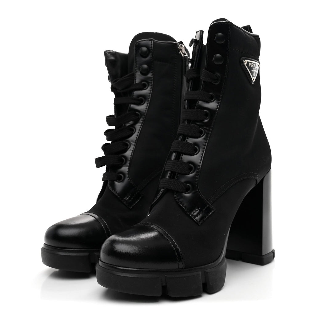 Vitello Montana Re-Nylon Metal Triangle Logo 110mm Ankle Boots 36.5 Black