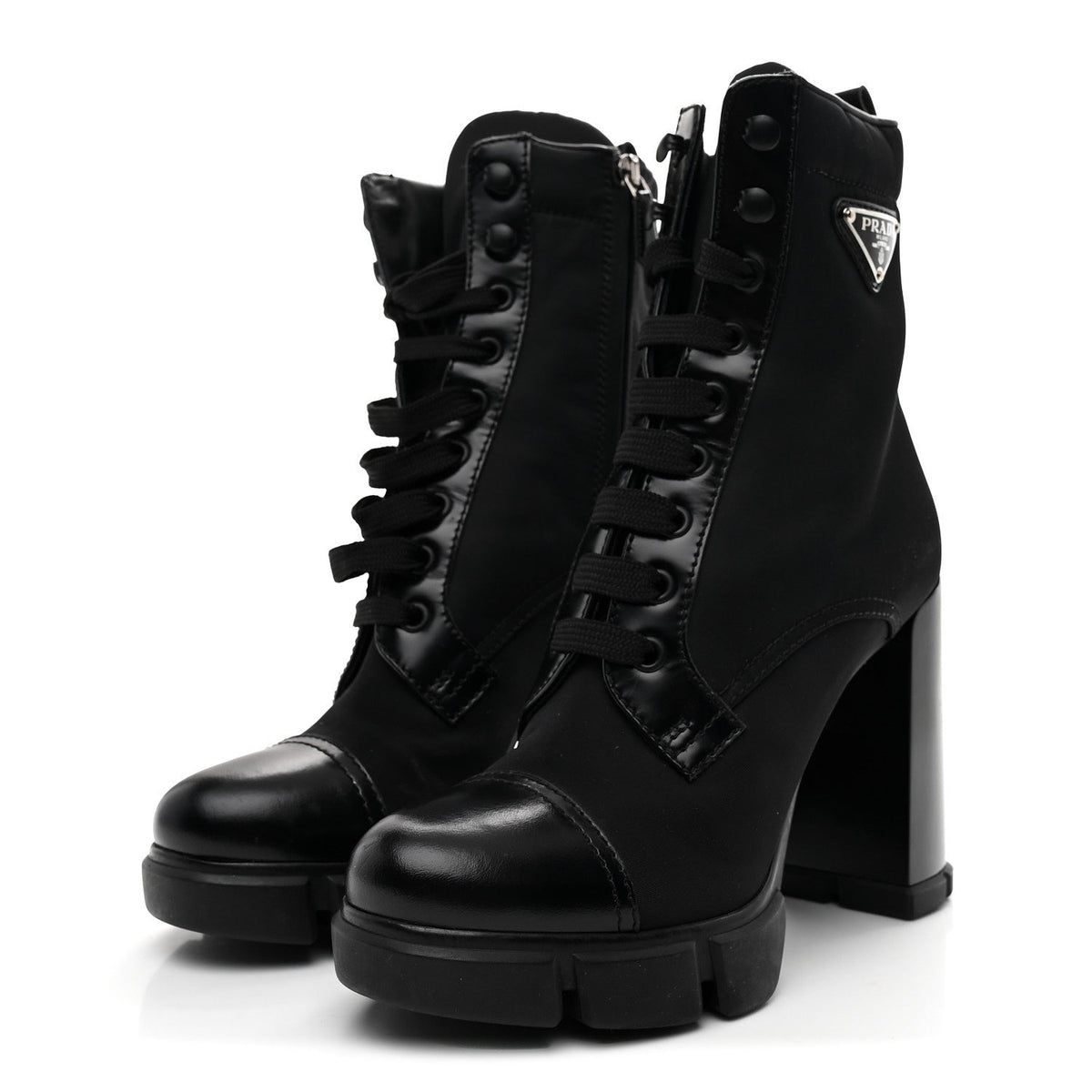 Vitello Montana Re-Nylon Metal Triangle Logo 110mm Ankle Boots 36.5 Black