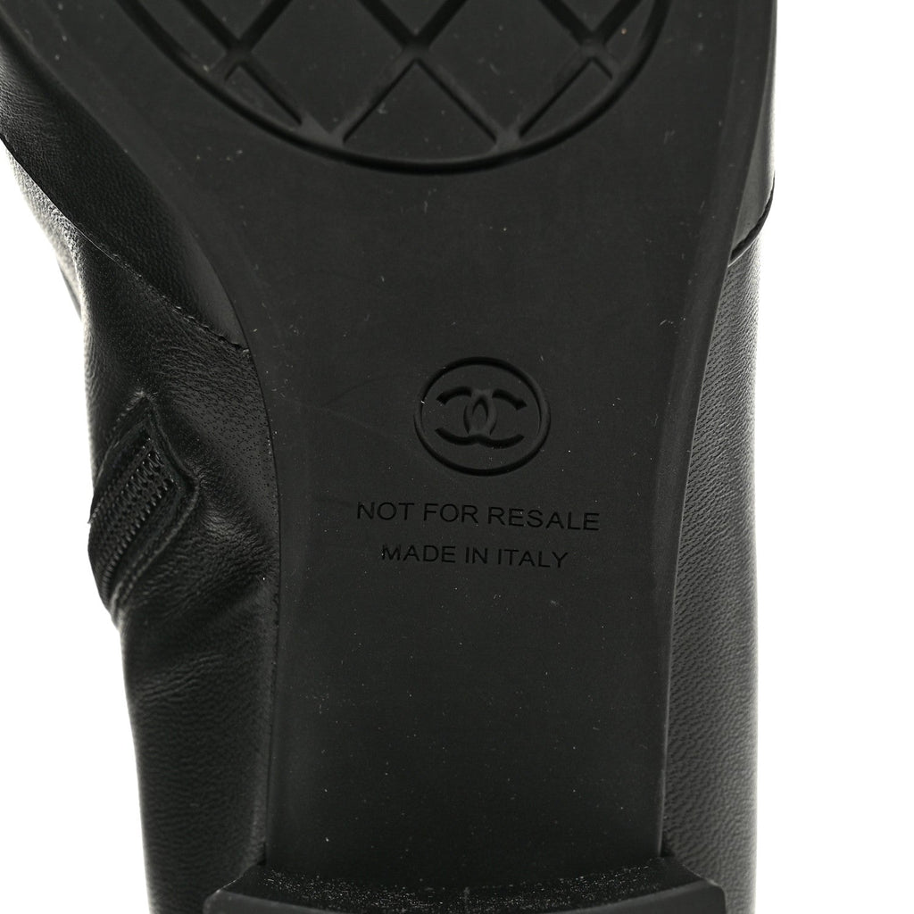 Stretch Lambskin Cap Toe CC Uniform Short Boots 40 Black