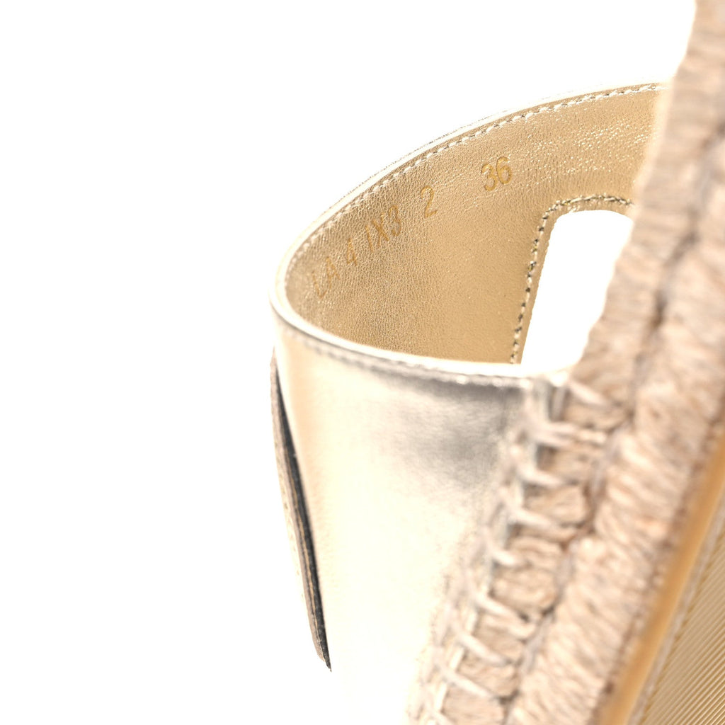 Laminated Napa Vlogo Cut Out Espadrille Flat Slide Sandals 36 Silver