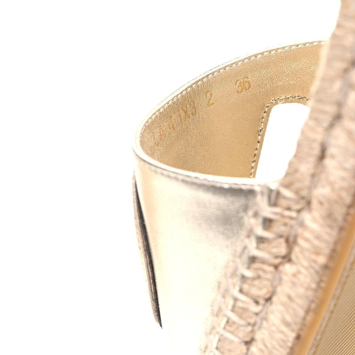 Laminated Napa Vlogo Cut Out Espadrille Flat Slide Sandals 36 Silver