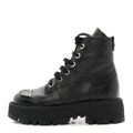 Grained Calfskin Shiny Calfskin CC Lace Up Combat Boots 36.5 Black