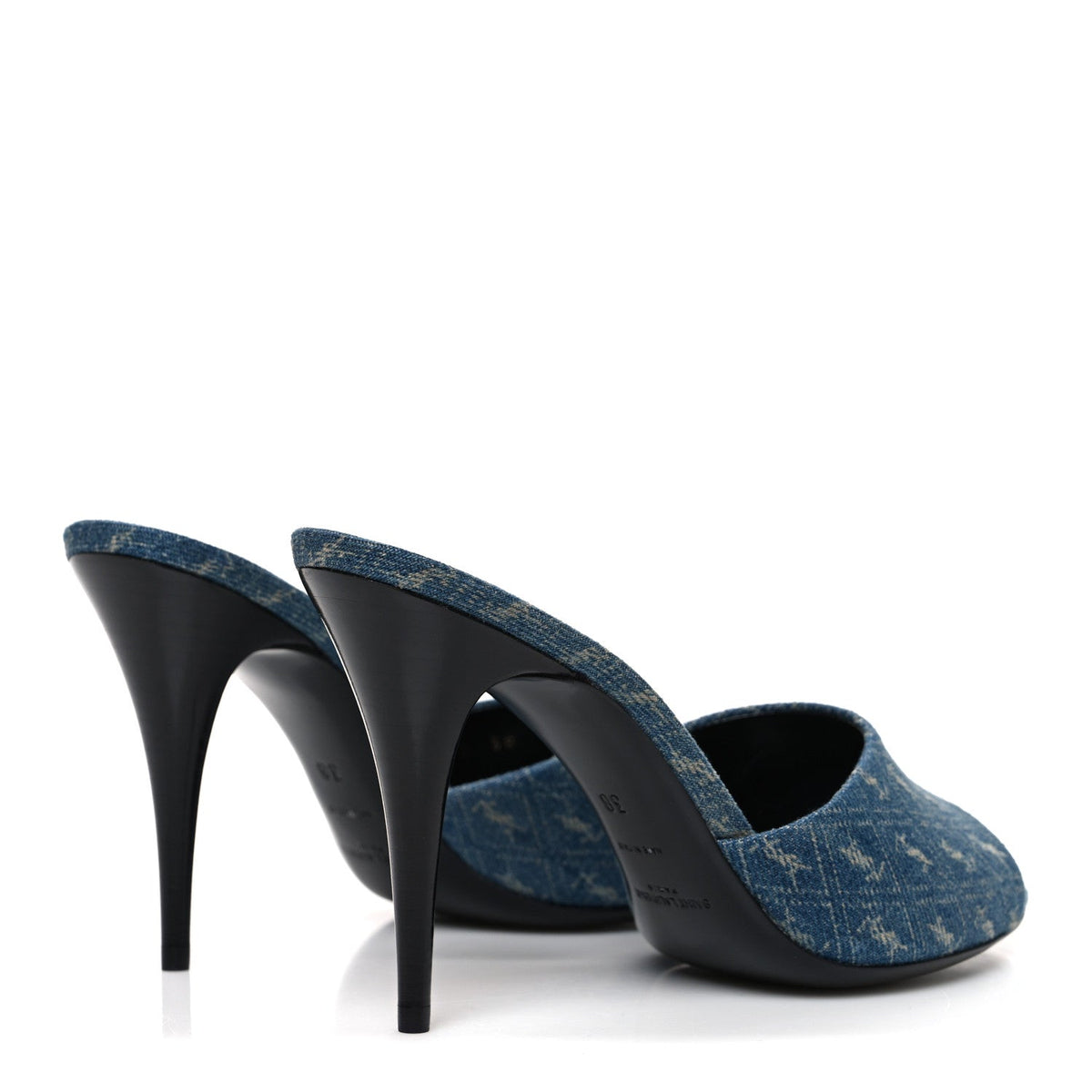 Denim Monogram La 16 Mule Sandals 38 Blue Jeans