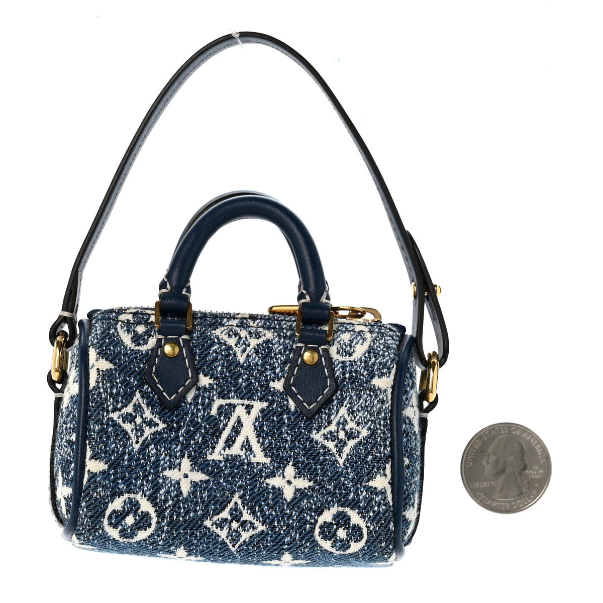 Denim Monogram Jacquard Micro Speedy Bag Charm Bleu