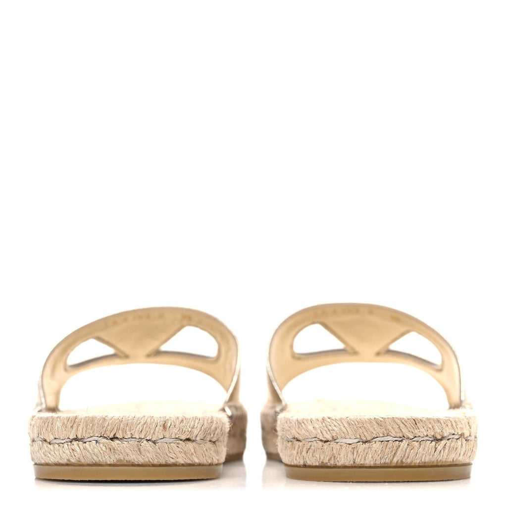 Laminated Napa Vlogo Cut Out Espadrille Flat Slide Sandals 36 Silver