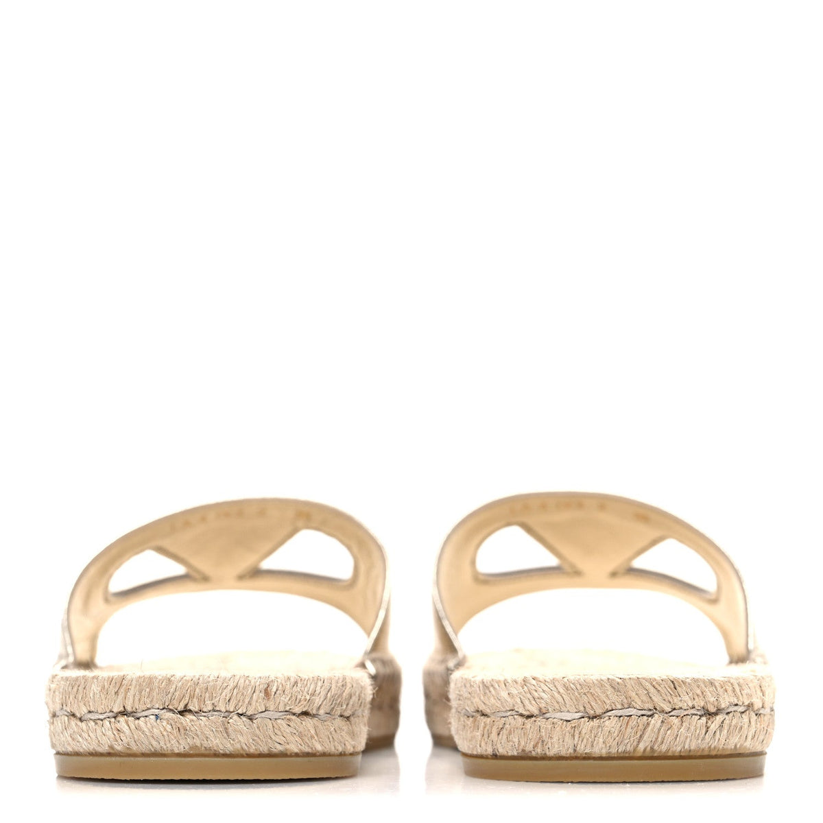 Laminated Napa Vlogo Cut Out Espadrille Flat Slide Sandals 36 Silver