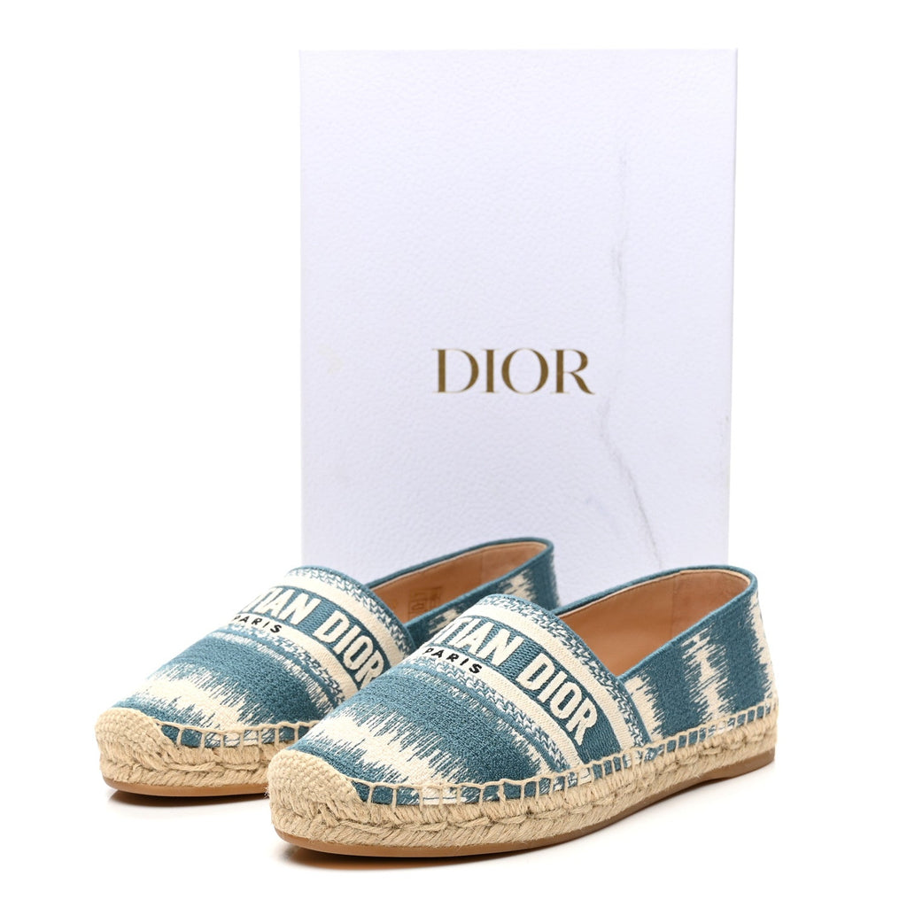 Cotton D-Stripes Embroidered Granville 15mm Espadrilles 37.5 Deep Ocean