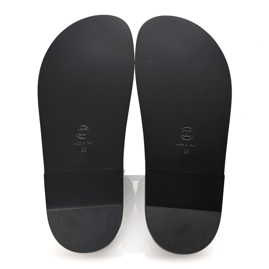 Lambskin Quilted Velcro Dad Chain CC Slide Sandals 38 Black
