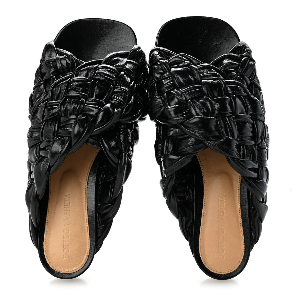 Shiny Nappa Intrecciato The Board Flat Sandals 36 Black