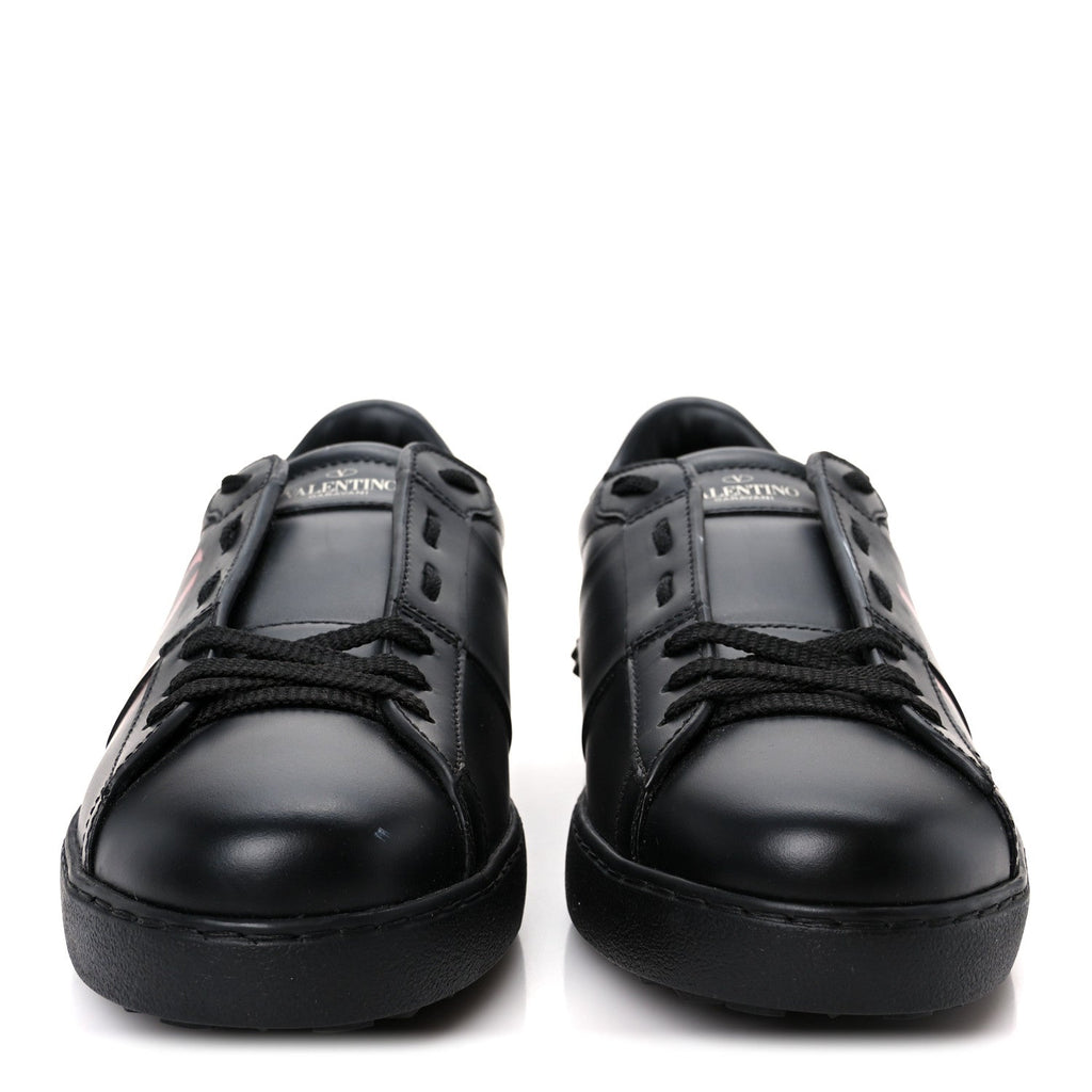 Calfskin Mens Rockstud VLTN Open Sneakers 41 Black Red