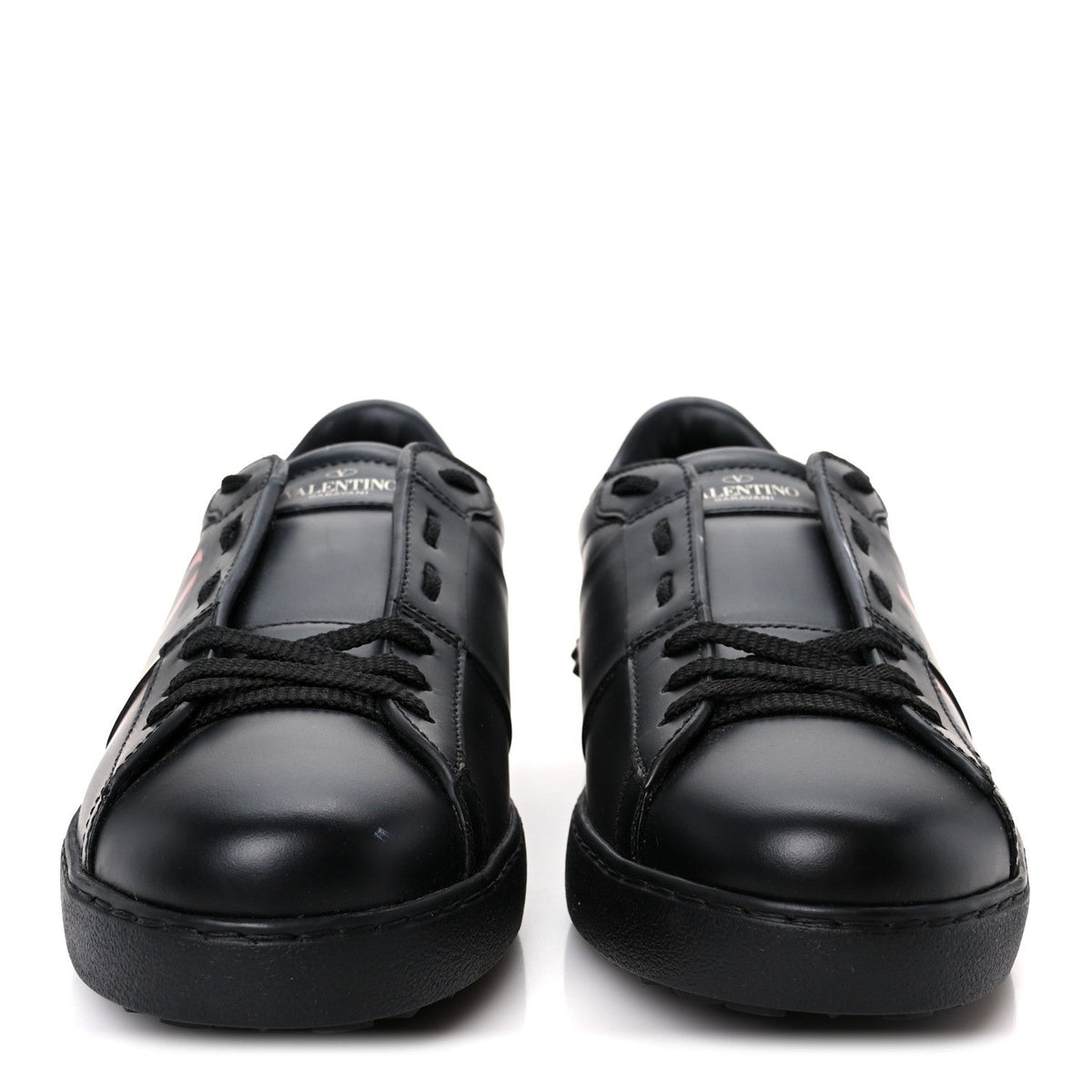 Calfskin Mens Rockstud VLTN Open Sneakers 41 Black Red