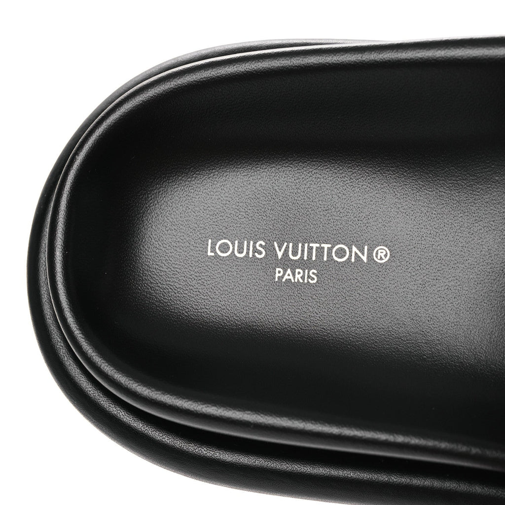 Technical Fabric Embossed Monogram Pool Pillow Comfort Mules 41 Black
