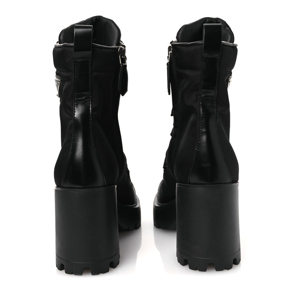 Spazzolato Re-Nylon Metal Triangle Logo Lace Up 55mm Ankle Boots 38.5 Black
