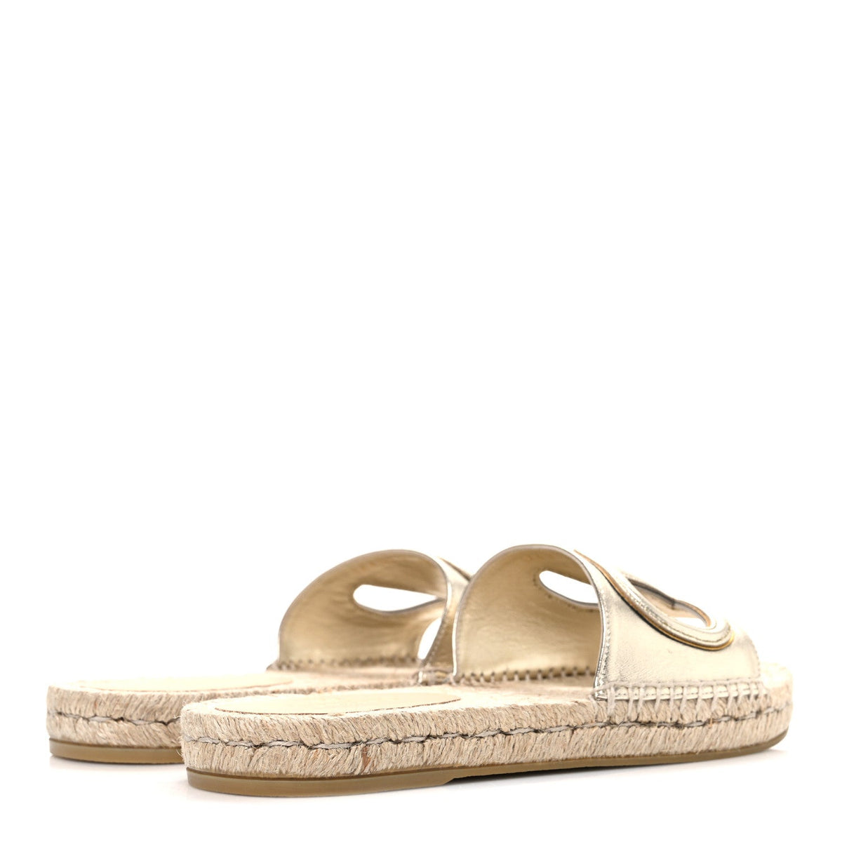 Laminated Napa Vlogo Cut Out Espadrille Flat Slide Sandals 36 Silver