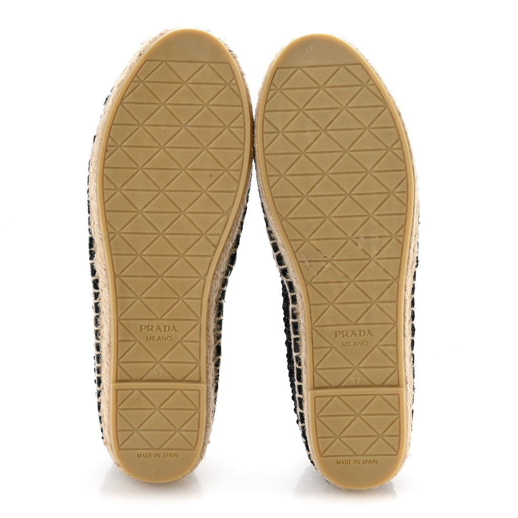 Raffia Triangle Logo Crochet 20mm Espadrilles 37 Black Naturale