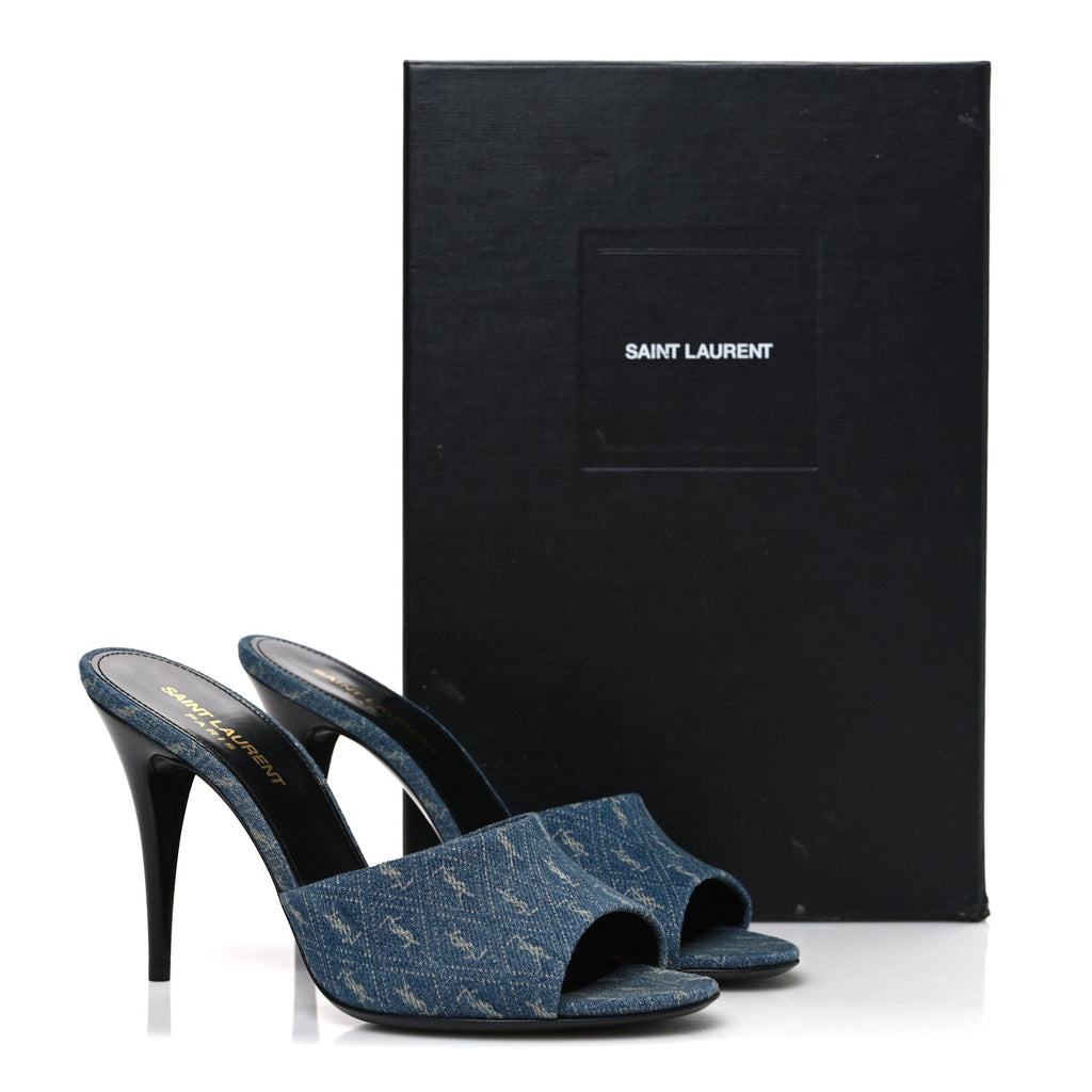 Denim Monogram La 16 Mule Sandals 38 Blue Jeans