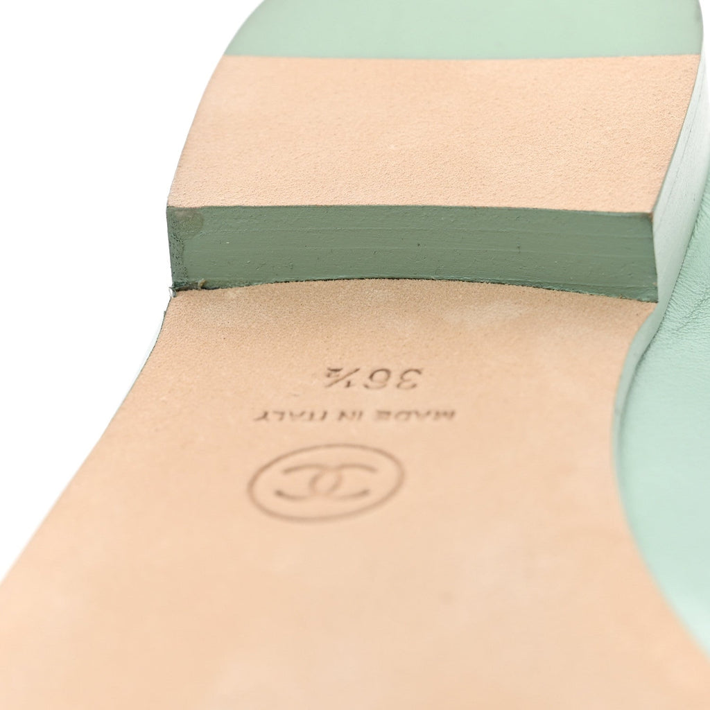 Lambskin CC Cap Toe Ballerina Flats  36.5 Light Green White