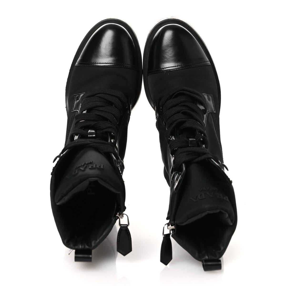 Spazzolato Re-Nylon Metal Triangle Logo Lace Up 55mm Ankle Boots 38.5 Black