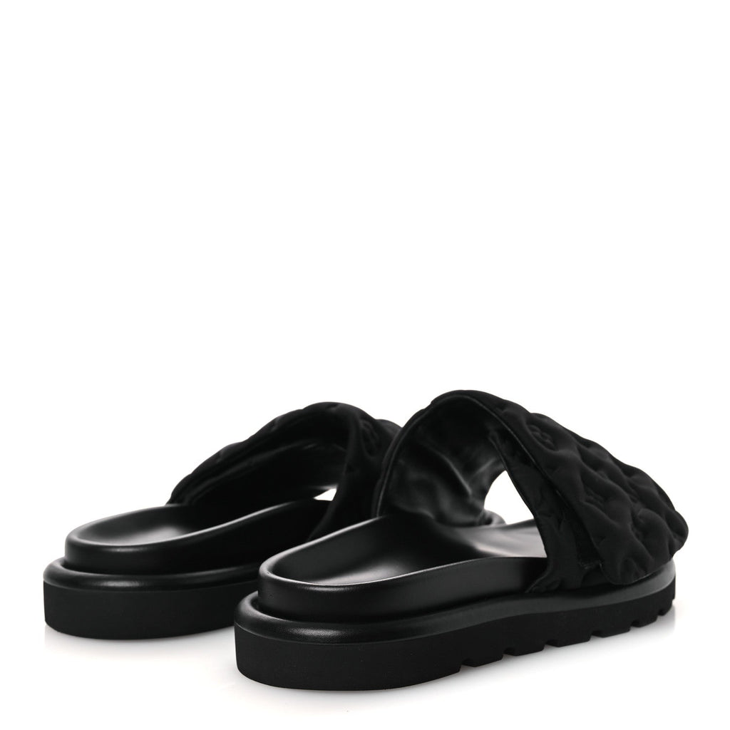 Technical Fabric Embossed Monogram Pool Pillow Comfort Mules 41 Black