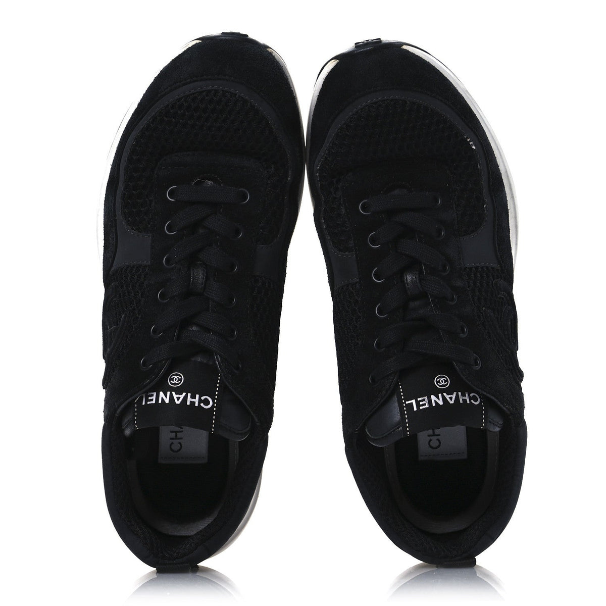 Calfskin Mesh Lycra Suede Womens Logo Sneakers 40 Black