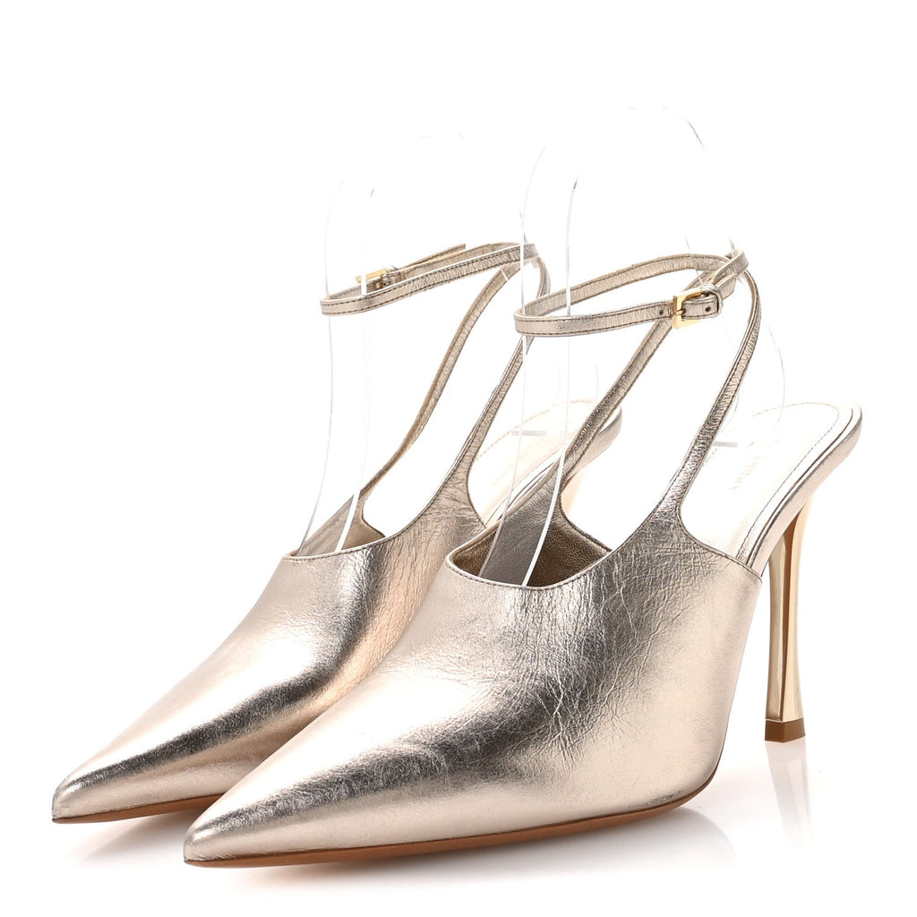 Laminated Sheepskin Show Slingback Pumps 36 Dusty Gold