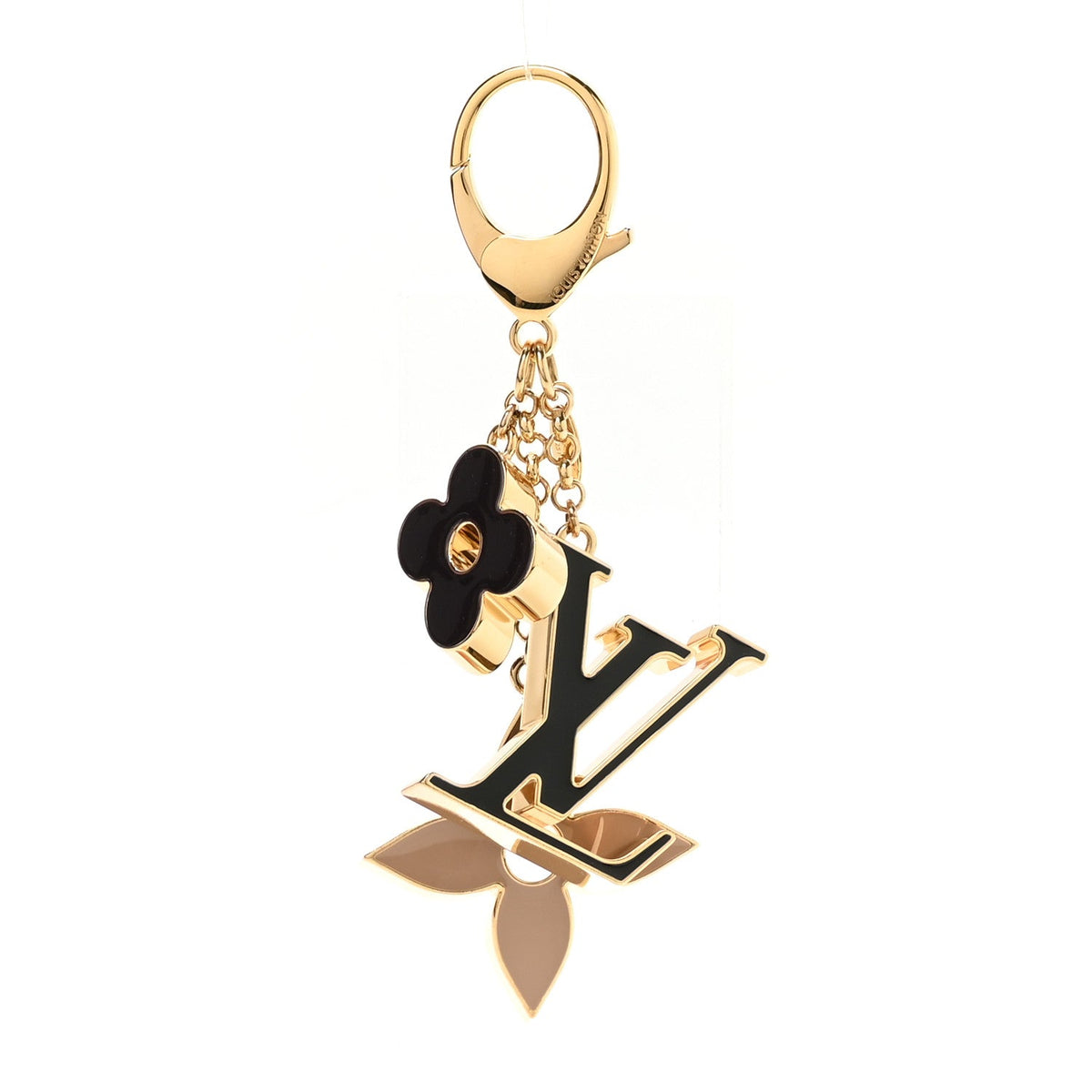 Metal Enamel Fleur De Monogram Bag Charm Dore