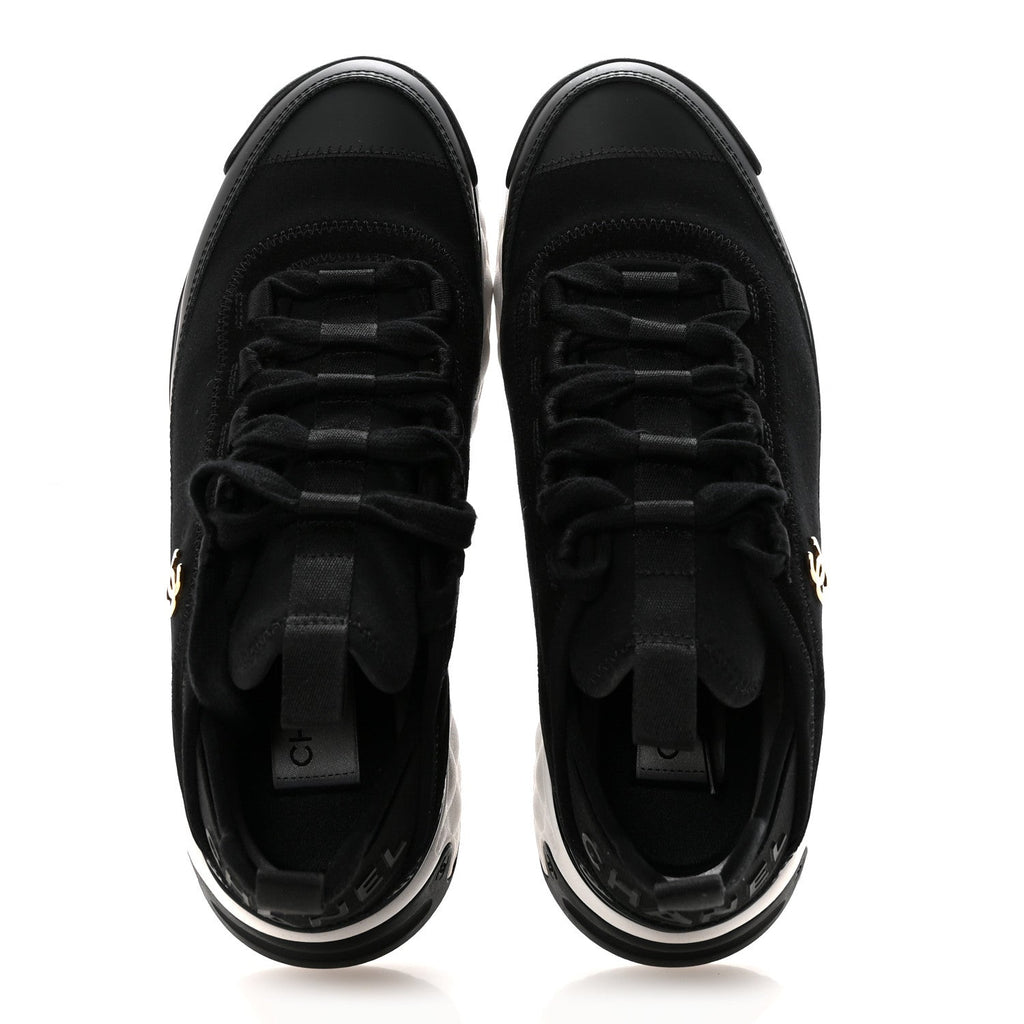 Velvet Calfskin Mixed Fibers CC Sneakers 36.5 Black