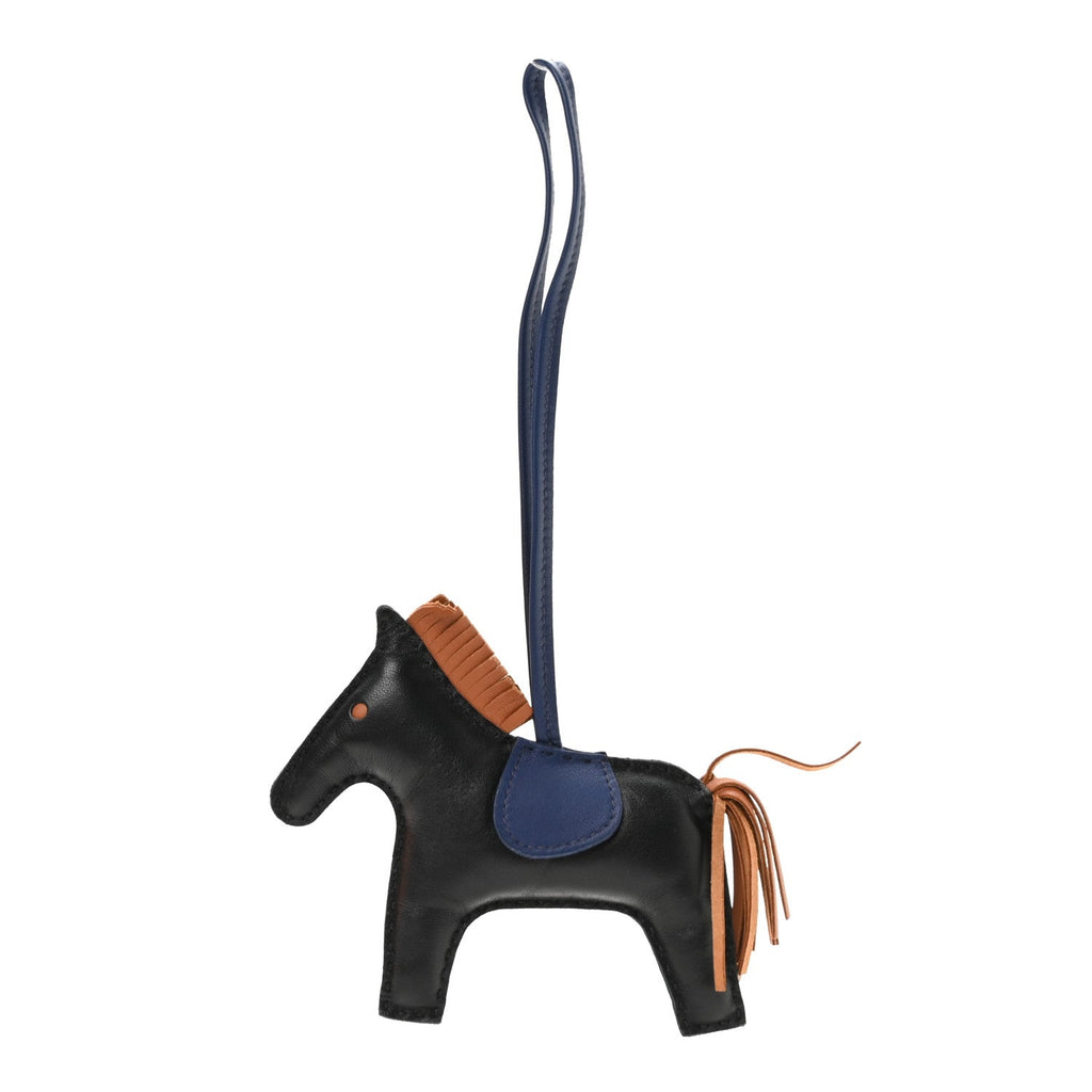 Milo Lambskin Grigri Rodeo Horse Bag Charm MM Black Bleu Saphir Gold