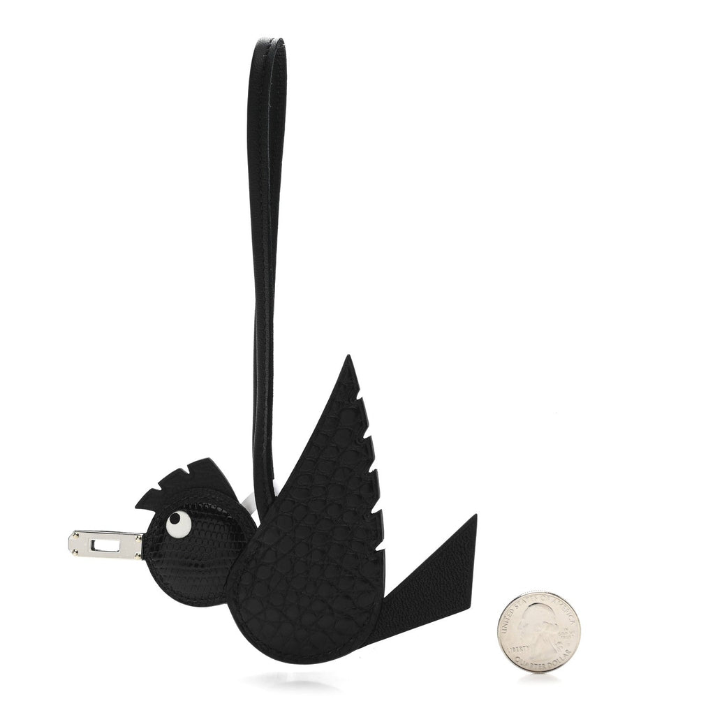 Epsom Chevre Mysore Swift Alligator Lizard Birdy Bag Charm Black