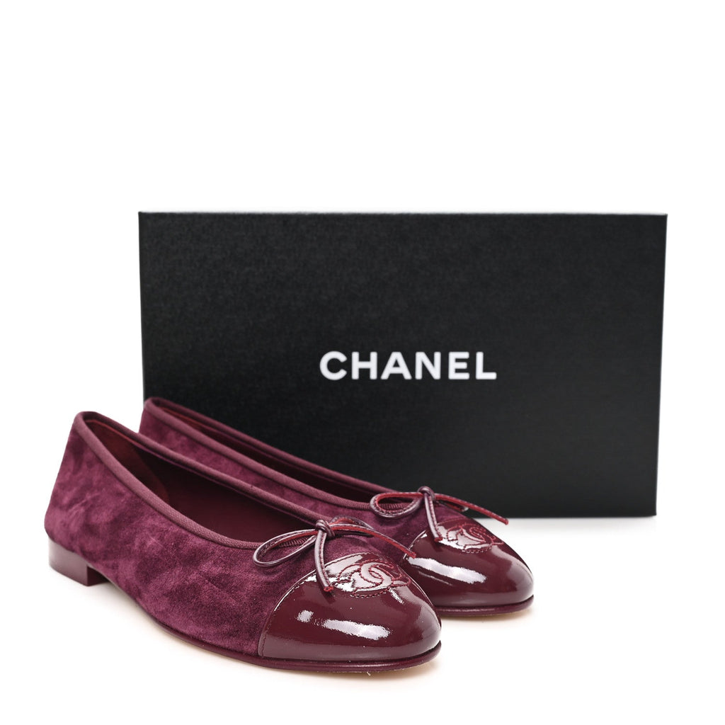 Suede Patent Cap Toe CC Ballerina Flats 38.5 Grey 37.5 Burgundy