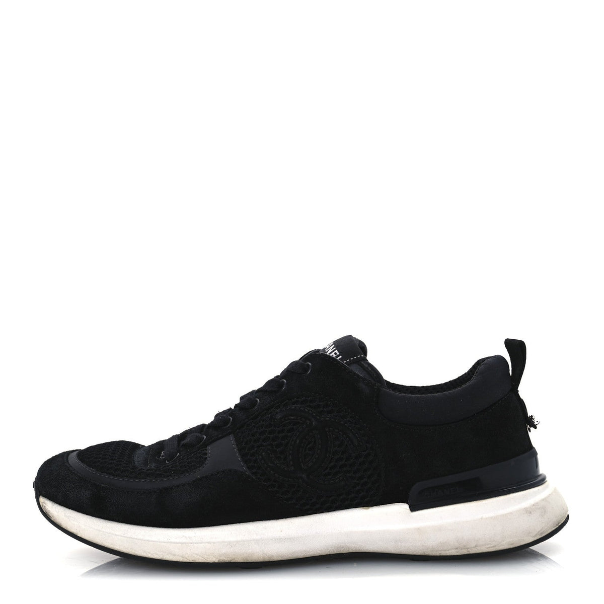 Calfskin Mesh Lycra Suede Womens Logo Sneakers 40 Black