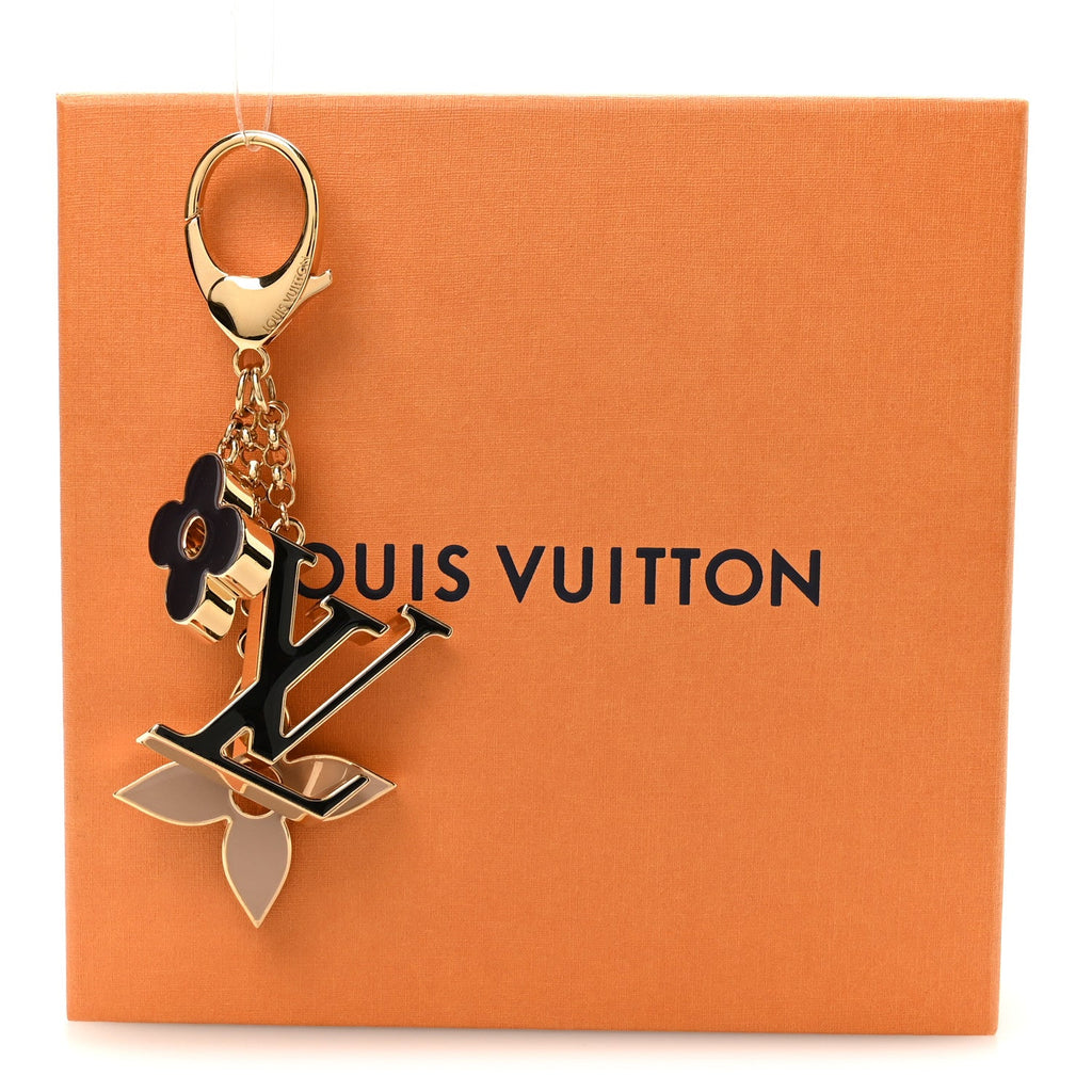 Metal Enamel Fleur De Monogram Bag Charm Dore