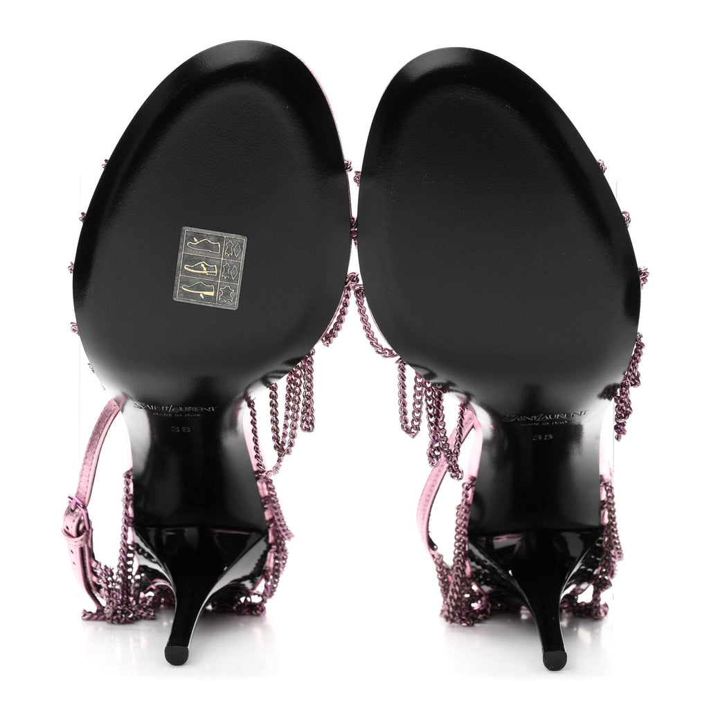 Metallic Lambskin Chain Babylone 90 Ankle Strap Sandals 38 Bubblegum