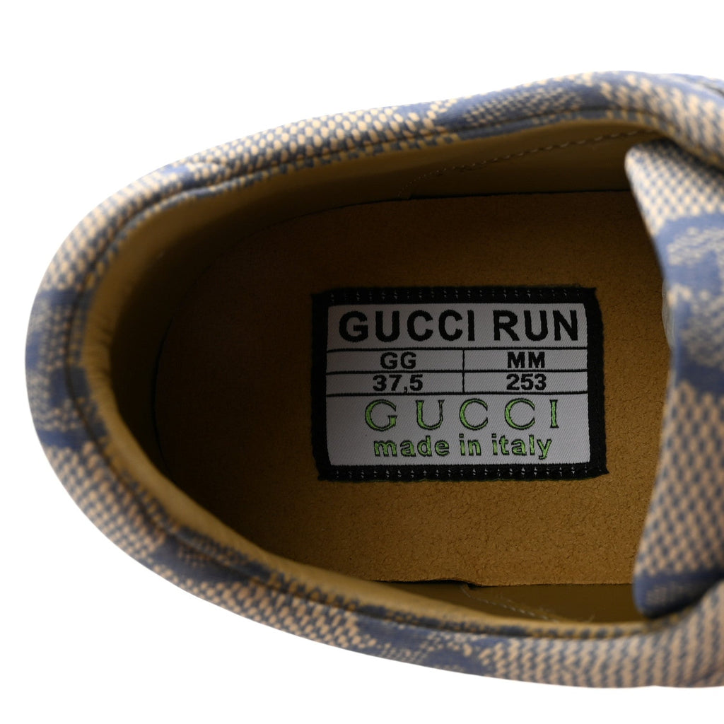 Ultralight Plume Calfskin Monogram Printed Womens Gucci Run Sneakers 37.5 Beige Blue